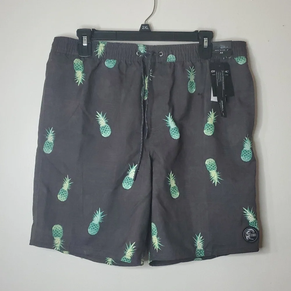 NWT Mens O'neill Pinnapple Swim Trunks Size Medium Unlined Grey Novelty Print